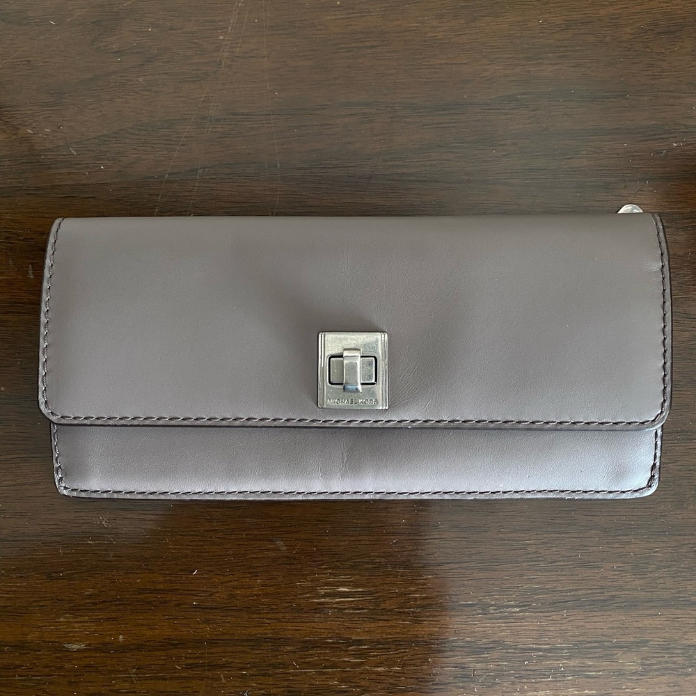 Michael Kors Gray Leather Wallet with Silver Clasp